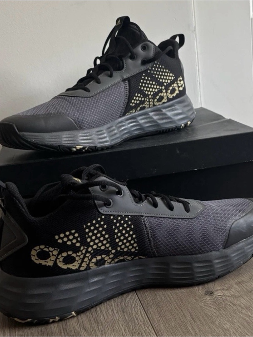 adidas Black and Gray Athletic Sneakers with Gold Accents